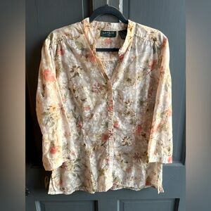Lemon Grass Studio Floral Sheer Vintage Button Down, Size XL